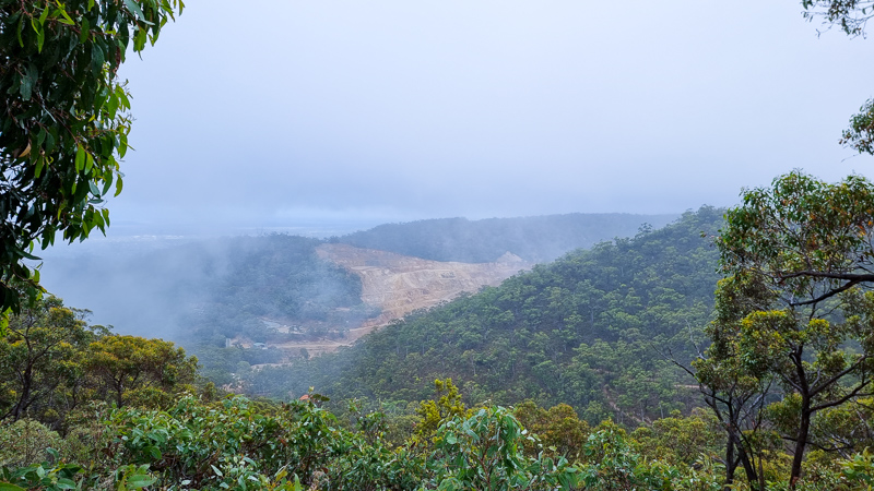 Morning fog over a quarry.
