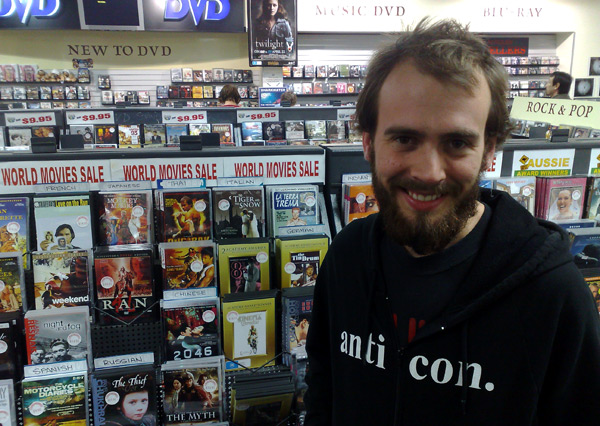 I saw Jonno in town and knowing his propensity to read my journal after he sees me to find out if I mentioned him I decided to take his photo next to the cheapest range of quality world movies in Adelaide (apparently).